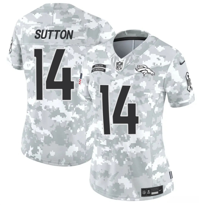 Women's Arctic Camo Denver Broncos #14 Courtland Sutton 2024 F.U.S.E Salute to Service Limited Stitched Jersey(Run Small)